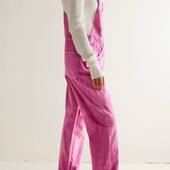 nwt free people Pink electric bouquet lilac ziggy Denim Overalls small - Picture 3 of 15